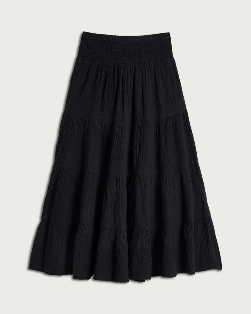 image 1 of F&F Pure Cotton Double Cloth Tiered Maxi Skirt in Black