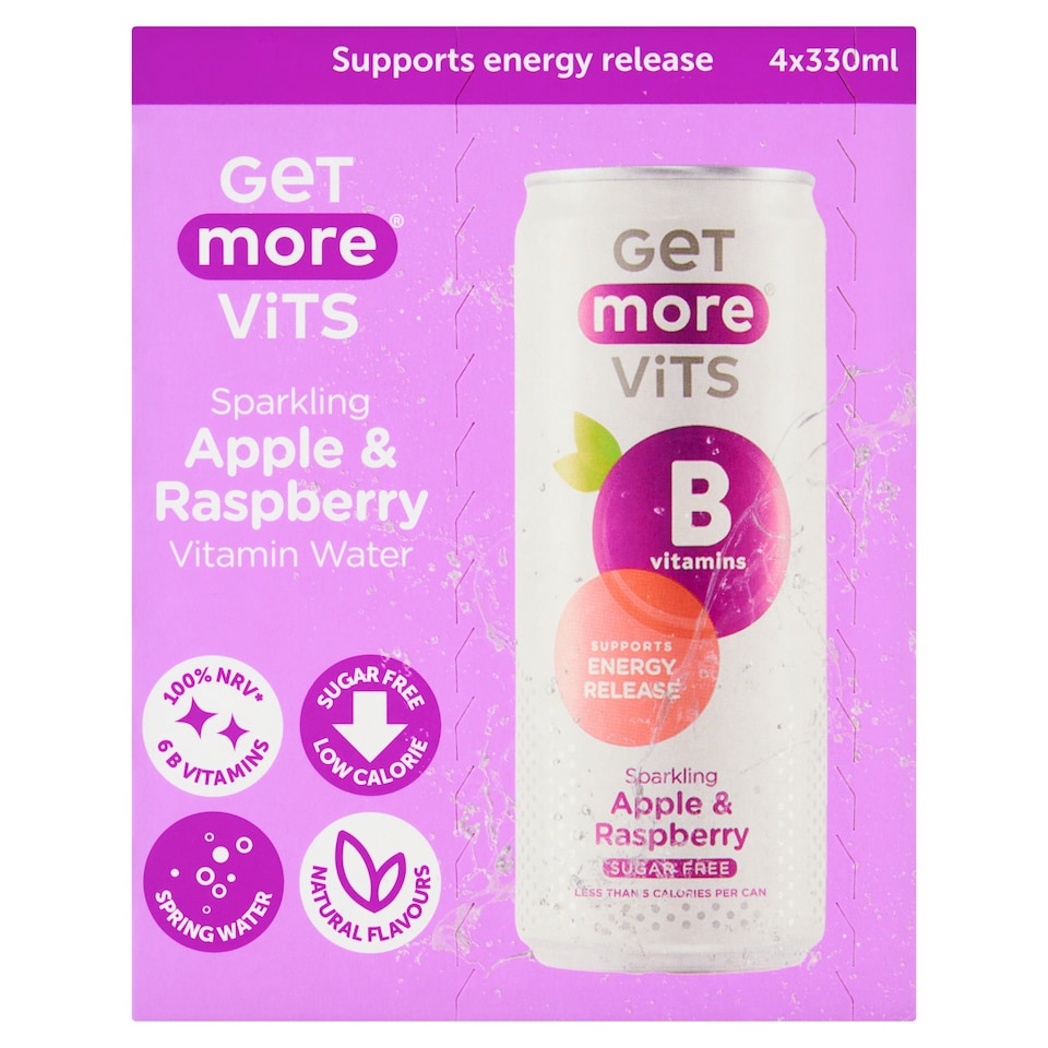 Get More Vits B Vitamins Sparkling Apple & Raspberry 4 x 330ml