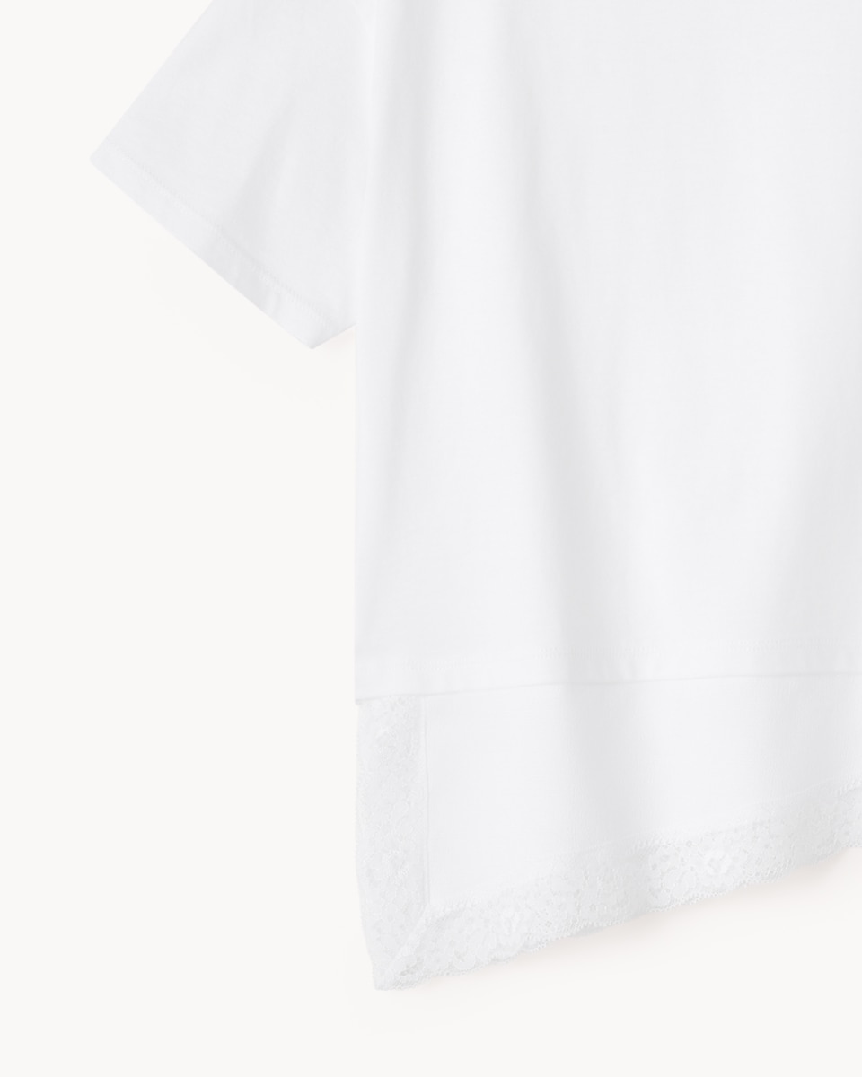 image 1 of F&F Girls Pure Cotton Lace Hem T-Shirt in White