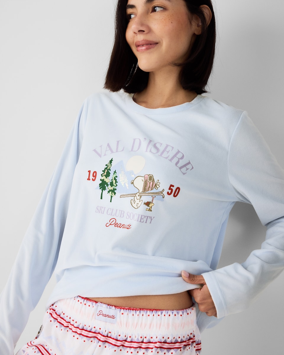 image 1 of Snoopy Christmas Fleece Pyjama Set in Multi White