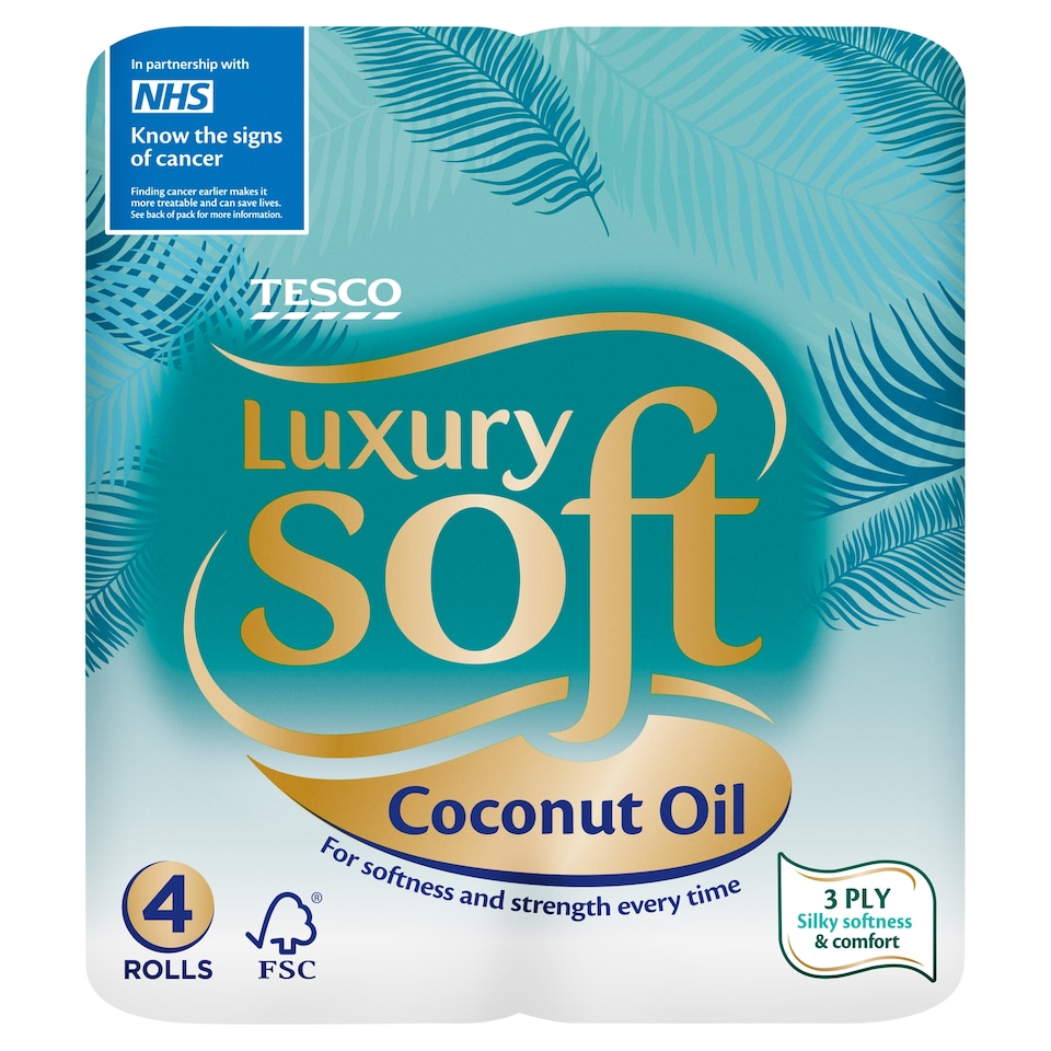 image 1 of Tesco Luxury Soft Coconut Oil Toilet Tissue Rolls X4