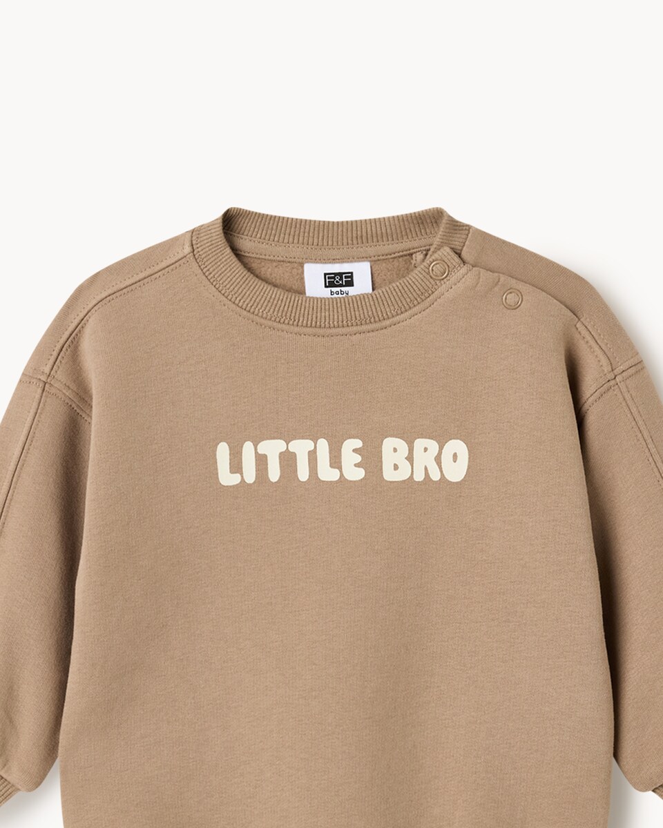 image 1 of F&F Baby Cotton Rich Little Bro Sweatshirt and Joggers Set in Tan