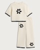 image 4 of F&F Girls 2-Piece Pure Cotton Knitted Textured Flower Top and Trousers Set in Cream