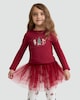 image 1 of F&F Girls 3-Piece Festive Mouse Print Pyjamas in Burgundy Multi