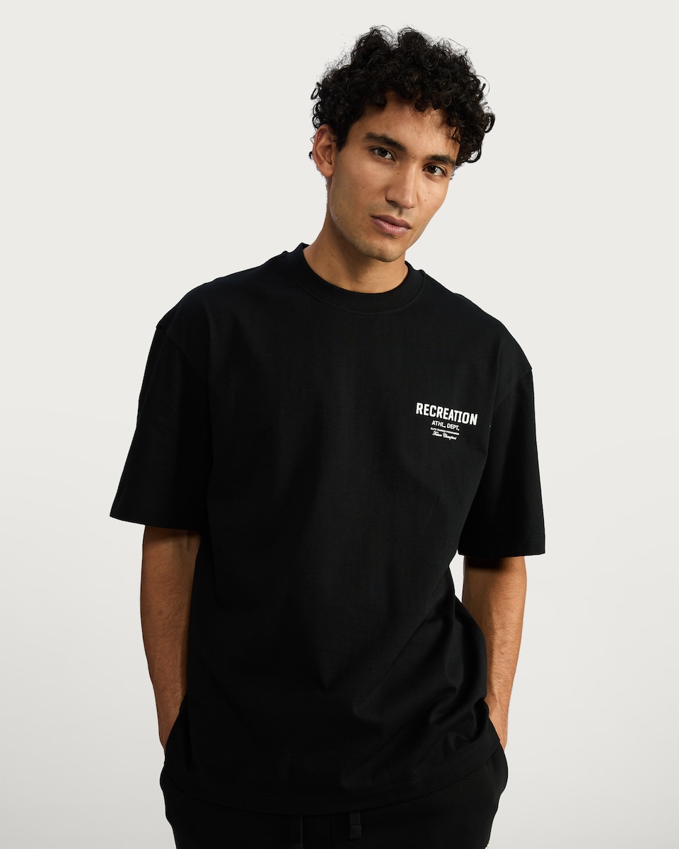 image 1 of F&F Pure Cotton Oversized Recreation Athl. Dept. Slogan T-Shirt in Black