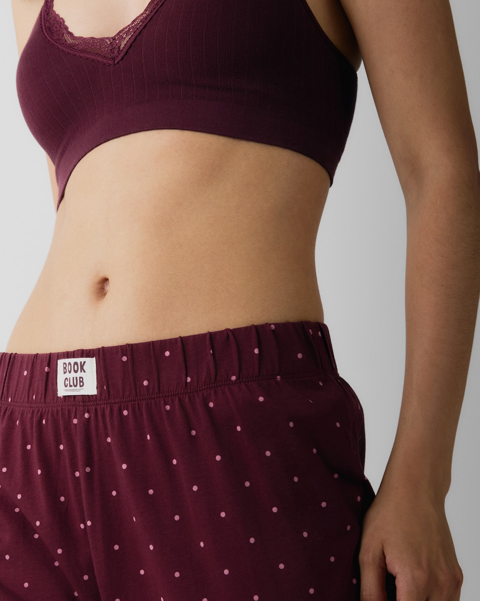 image 1 of F&F Pure Cotton Polka Dot Pyjama Bottoms in Burgundy