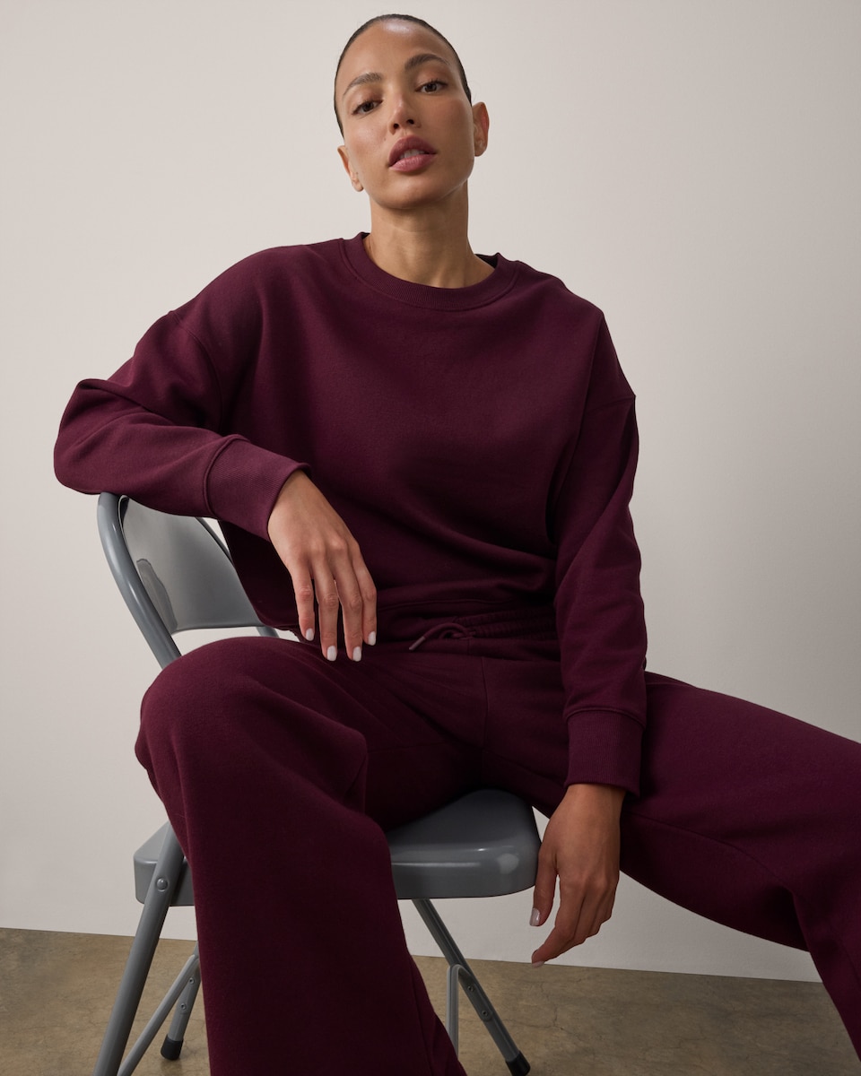 image 1 of F&F Cotton Rich Crew Neck Co-ord Sweatshirt in Burgundy