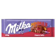 Milka Choco Jelly mléčná čokoláda z alpského mléka s želé, dražé a praskajícími kuličkami 250 g