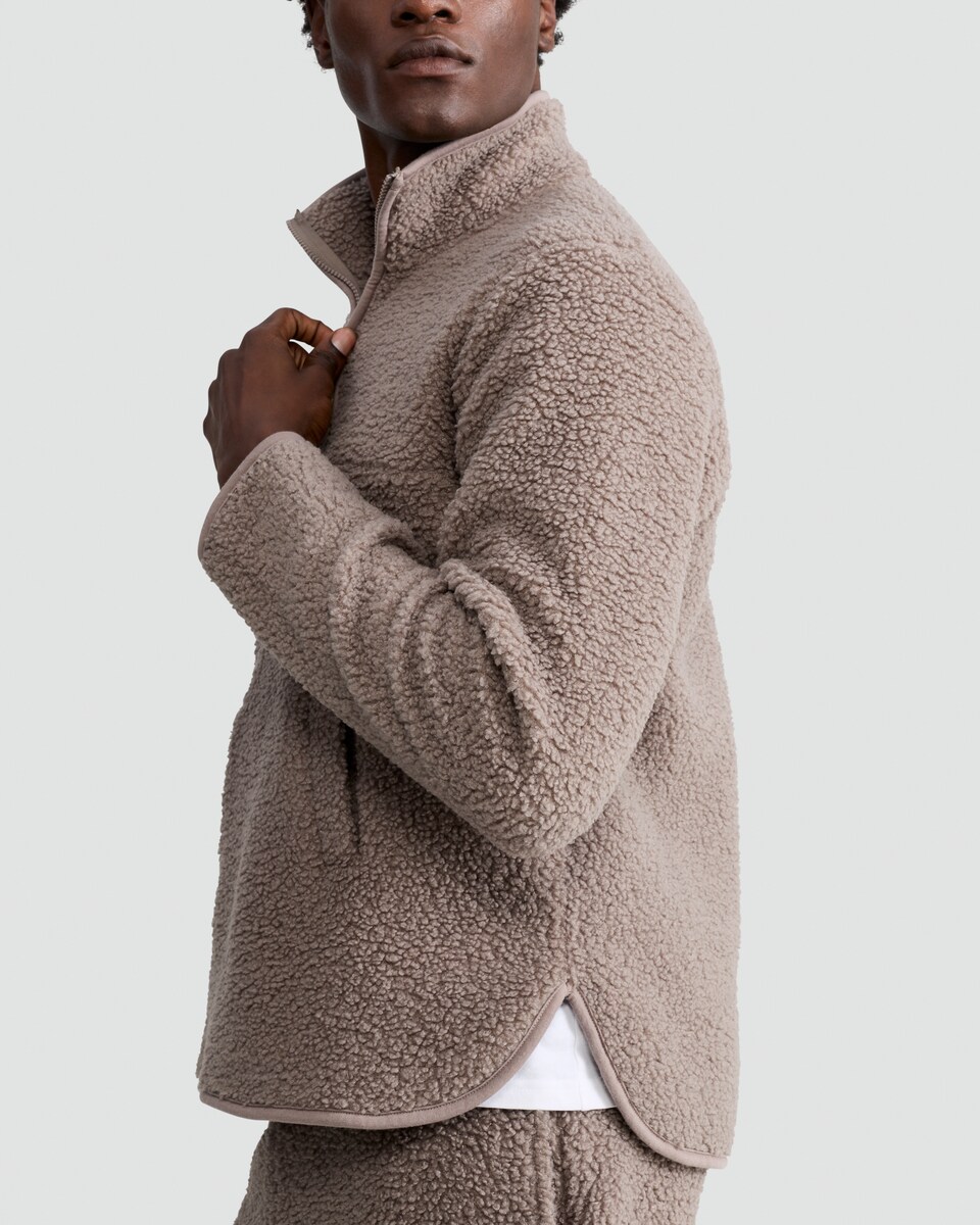 image 1 of F&F Fleece Half Zip Pyjama Top in Brown