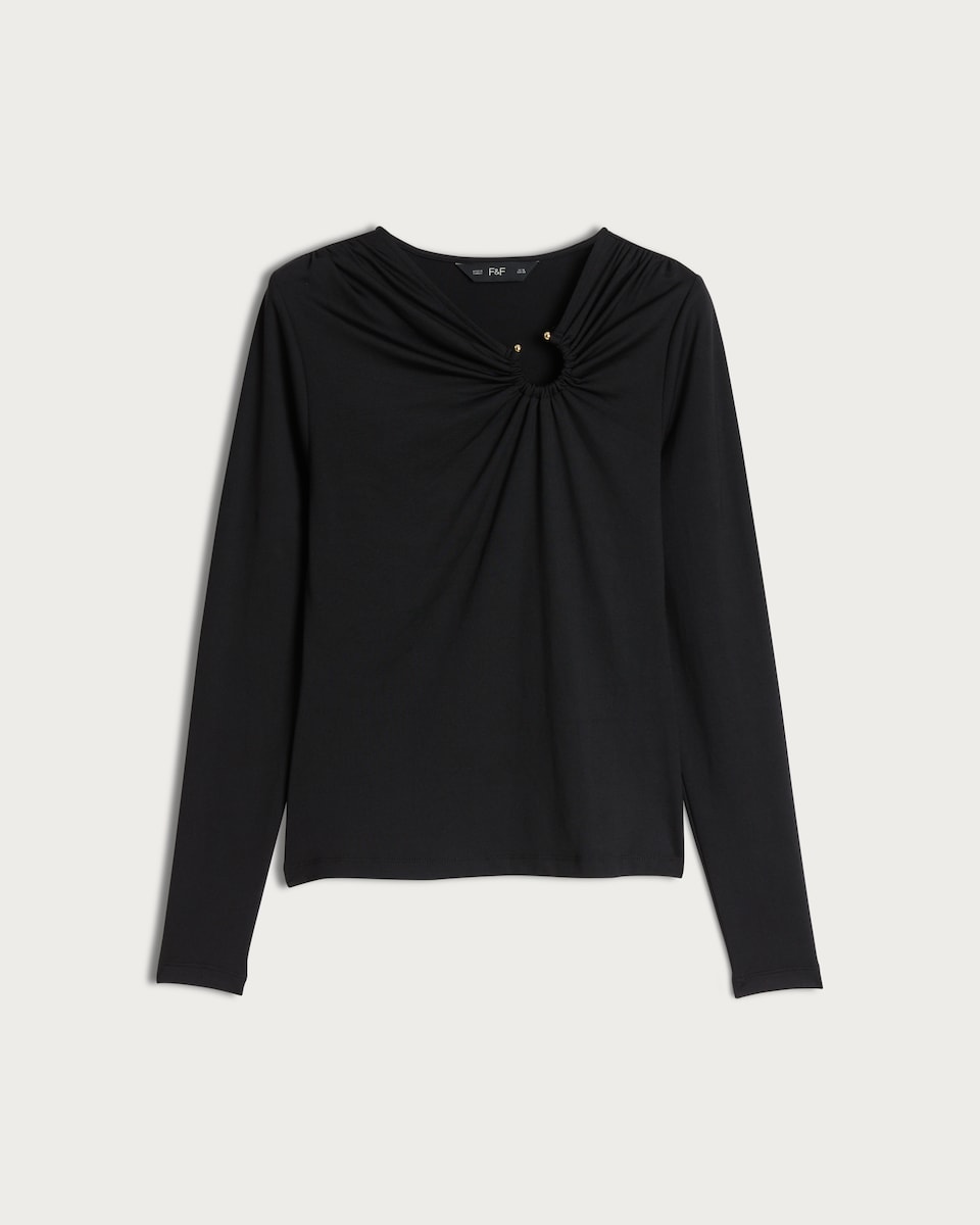 F&F Polyamide Ring Detail Long Sleeved Top in Black