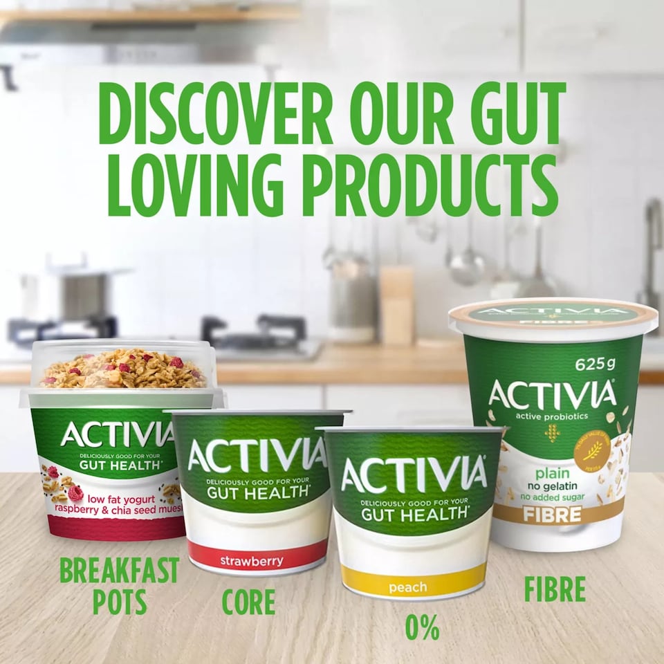 image 1 of Activia Strawberry & Mixed Fruit Fat Free Gut Health Yoghurt Multipack 8x115g