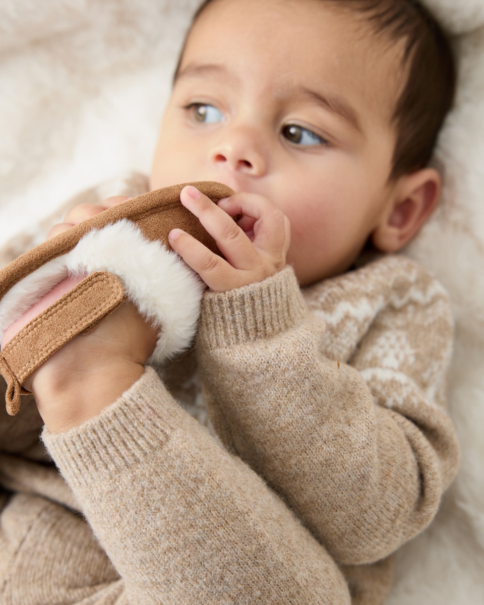 image 1 of F&F Baby Christmas Fair Isle Jumper and Joggers Set in Neutral