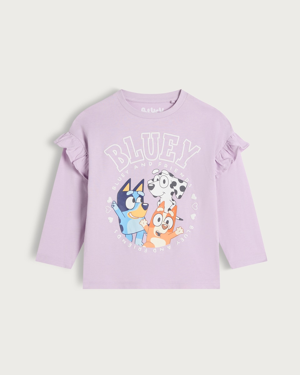 image 1 of Bluey and Friends Pure Cotton Long Sleeved Top in Purple