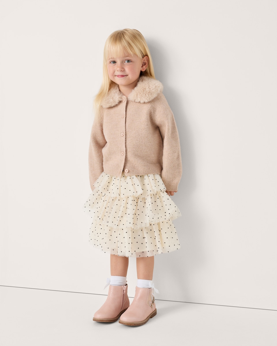 image 1 of F&F Girls Polka Dot Tiered Skirt in Multi