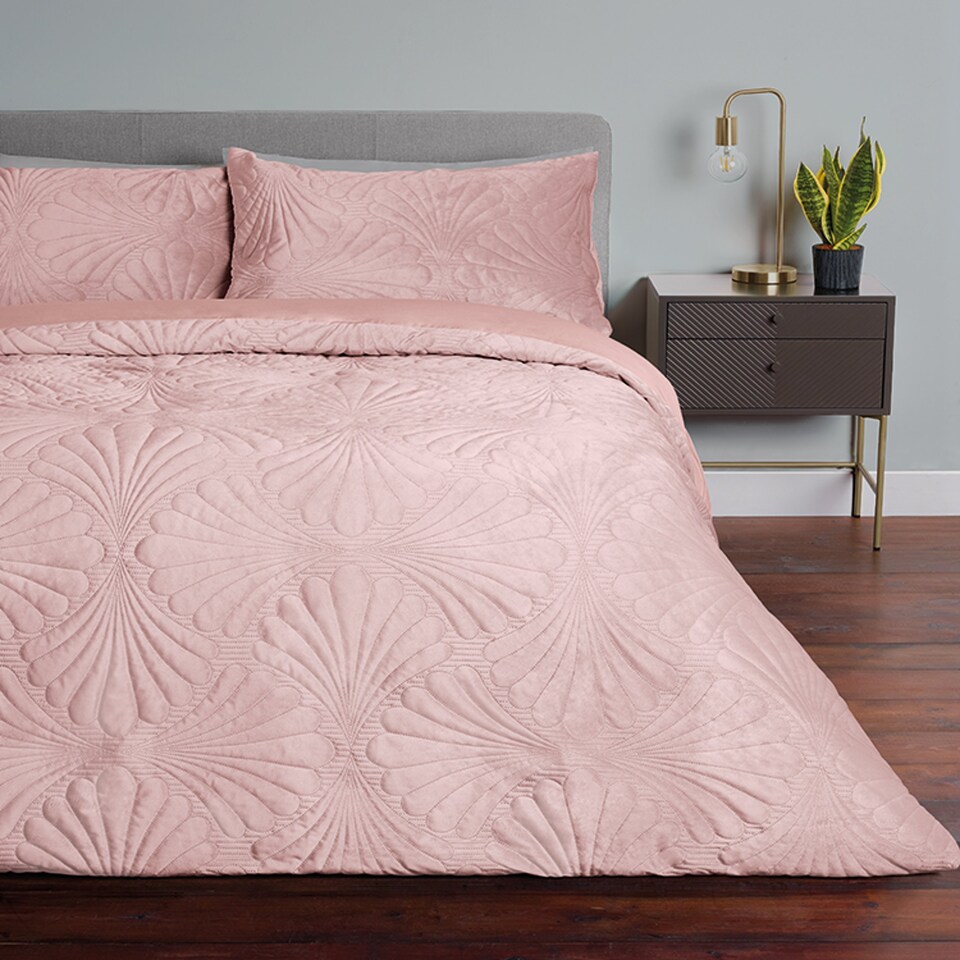 Fox & Ivy Pink Velour Deco Duvet Set Double Tesco Groceries