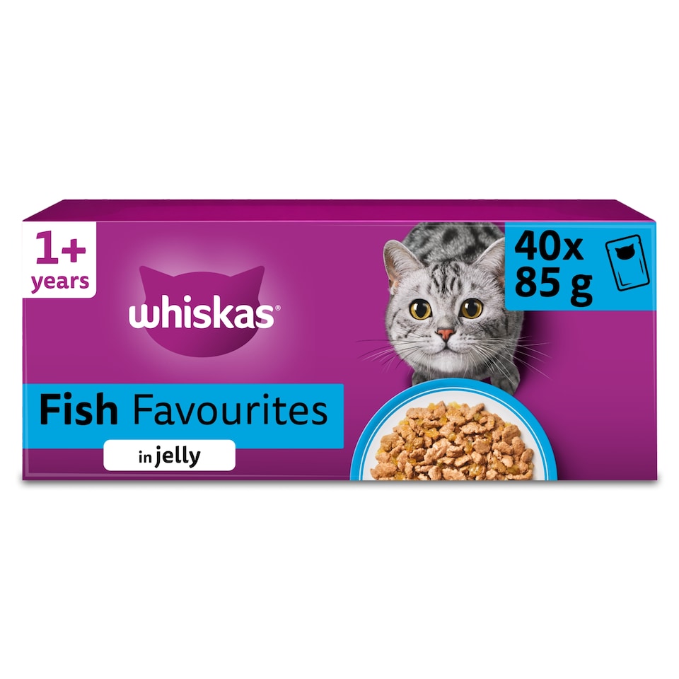 image 1 of Whiskas Adult Wet Cat Food Pouches Fish Favourites in Jelly 40x85g