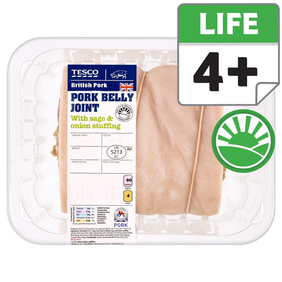 TESCO            PORK STUFFED     BELLY           