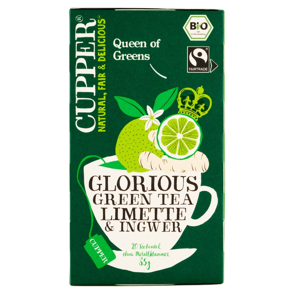 Obrázek 1 pro produkt Cupper Bio zelený čaj se zázvorem a limetkou aromatizovaný 20 ks 35g