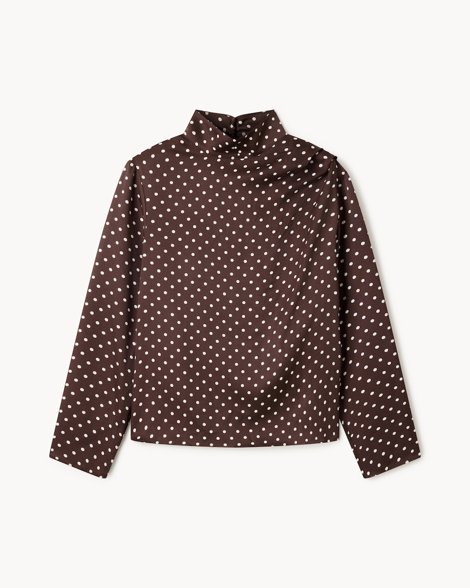 image 1 of F&F Satin Polka Dot Blouse in Multi Brown