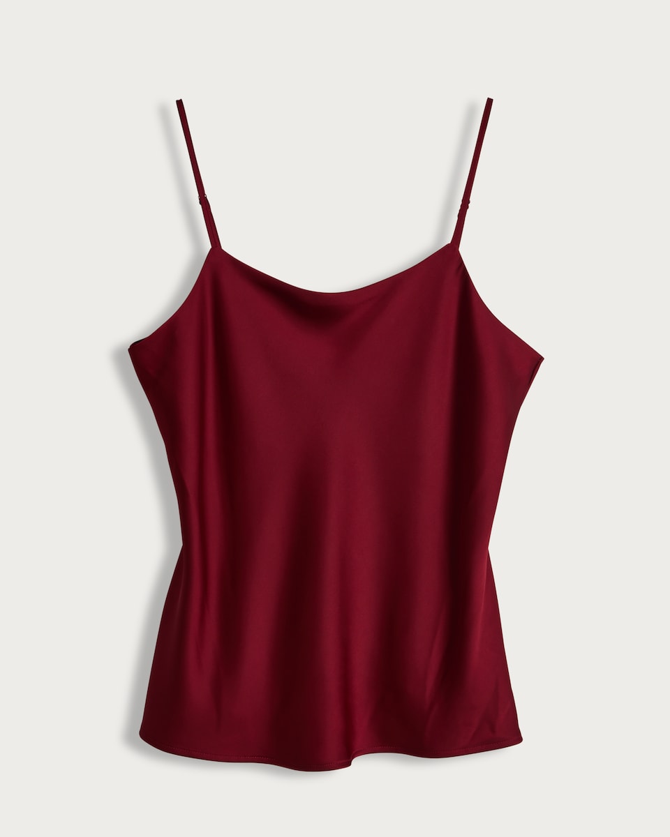 image 1 of F&F Faux Satin Strappy Cami Top in Red