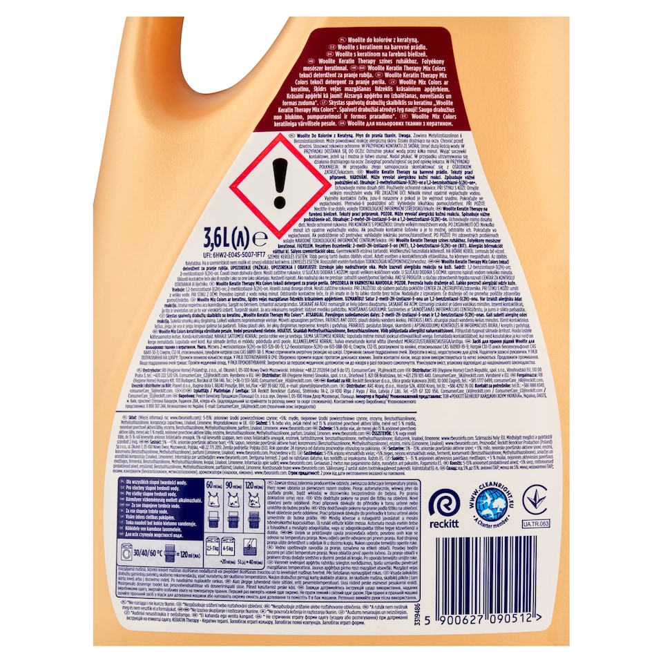 Obrázek 1 pro produkt Woolite Keratin Therapy tekutý prací přípravek na barevné prádlo 60 praní 3,6l