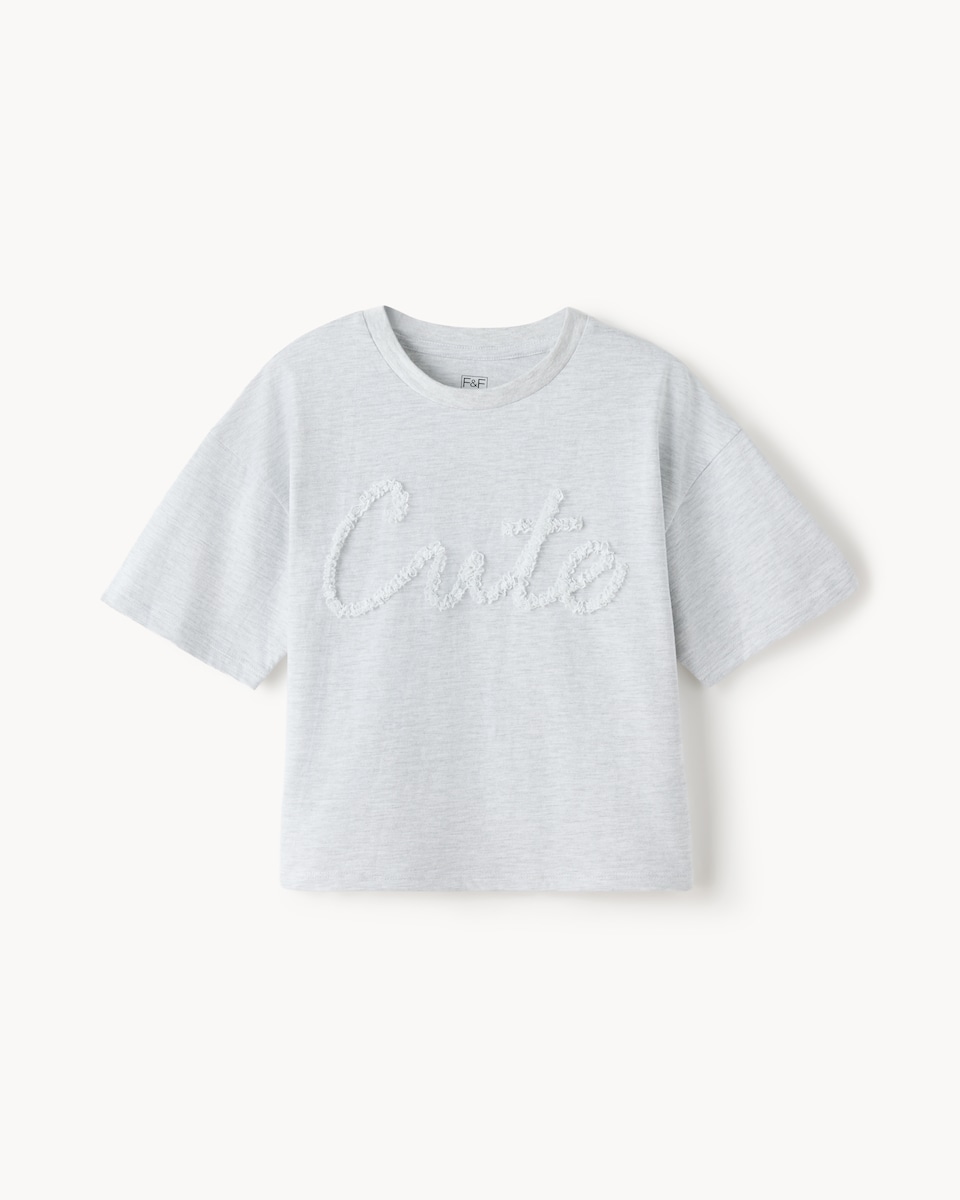 image 1 of F&F Girls Cotton Rich Slogan T-Shirt in Grey