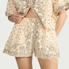 F&F Pure Cotton Scarf Print Co-ord Shorts in Cream