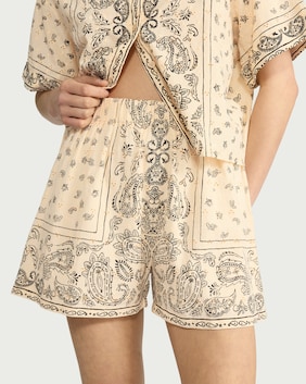 F&F Pure Cotton Scarf Print Co-ord Shorts in Cream