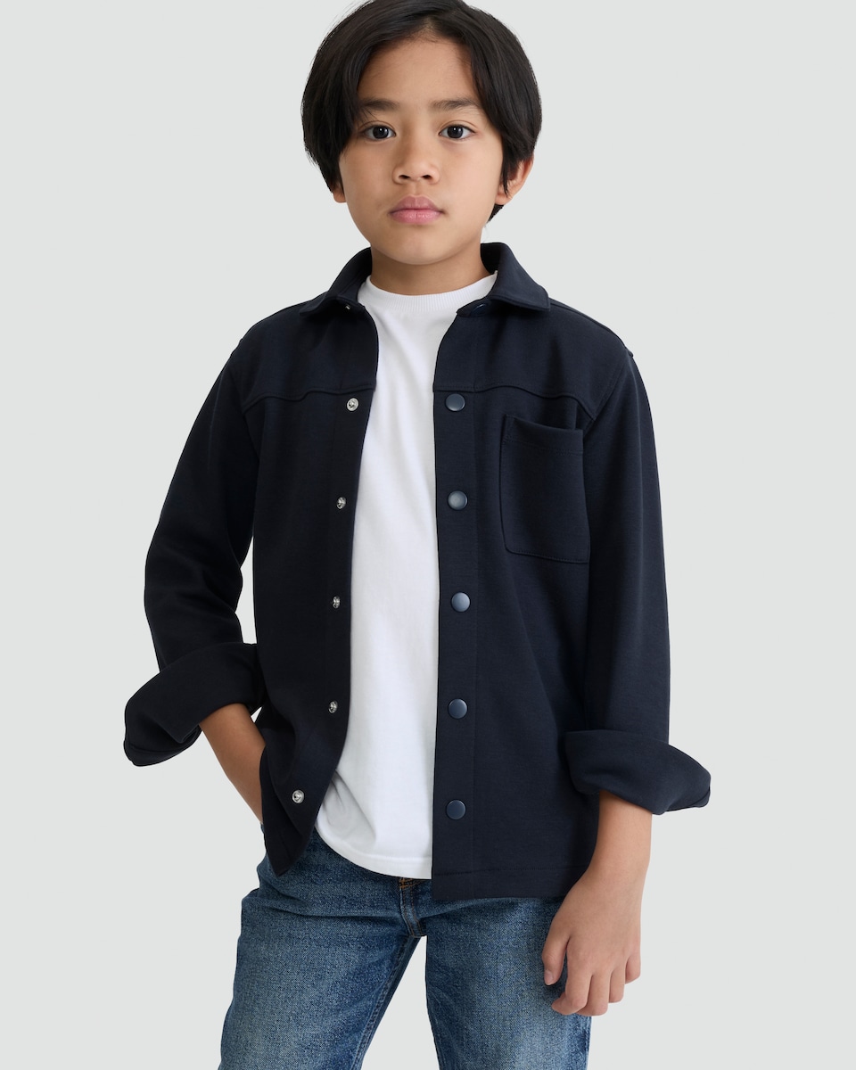 image 1 of F&F Boys Cotton Blend Button Up Shirt Jacket in Navy