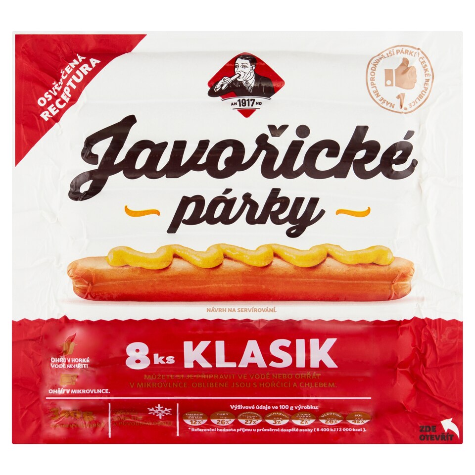 image 1 of Kostelecké Uzeniny Javořice Sausages Classic 8 pcs 0.340 kg