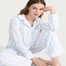 F&F Fleece Striped Shirt and Bottoms Pyjama Set in Blue