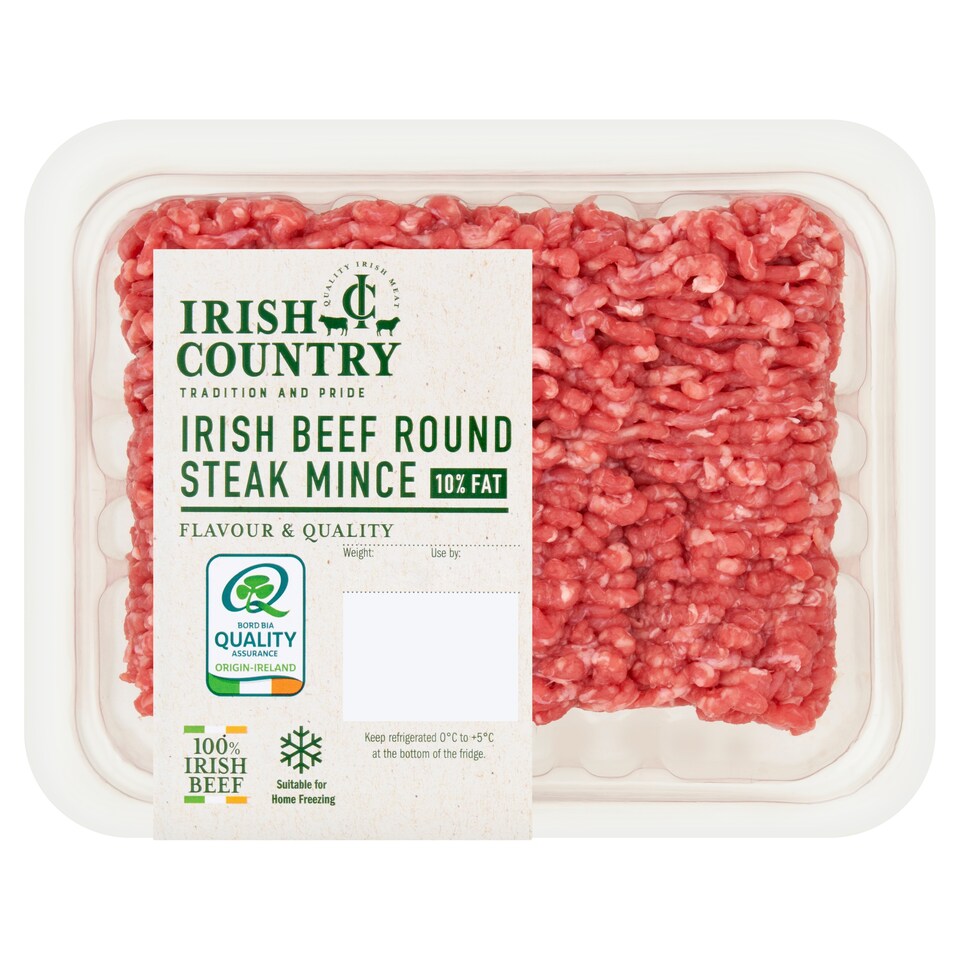 IRISH COUNTRY IRISH ROUND STEAK BEEF MINCE 10%FAT 500g