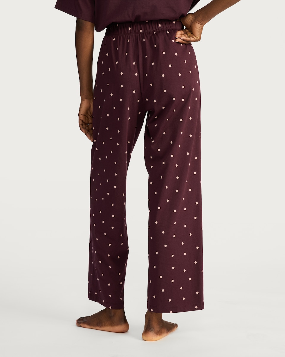 image 1 of F&F Pure Cotton Polka Dot Pyjama Bottoms in Burgundy