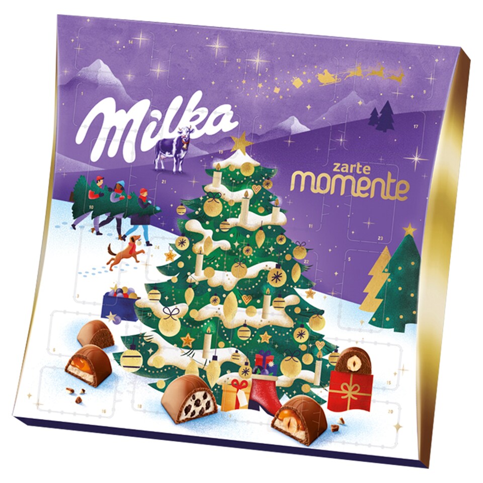 Milka Moments adventný kalendár, mliečna čokoláda, mix praliniek 214 g