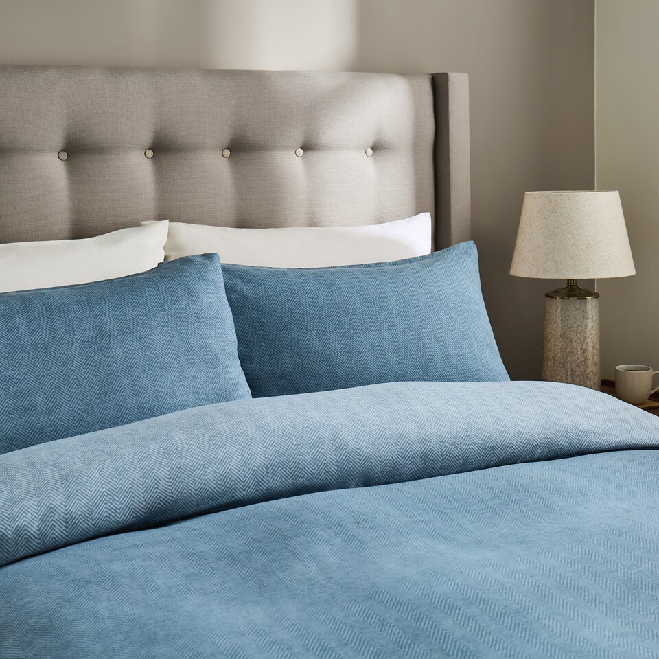 image 1 of Silentnight Love Sleep Blue Herringbone Duvet Set Double