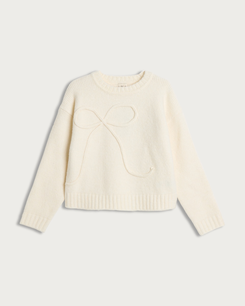 image 1 of F&F Girls Bow Detail Jumper in Cream