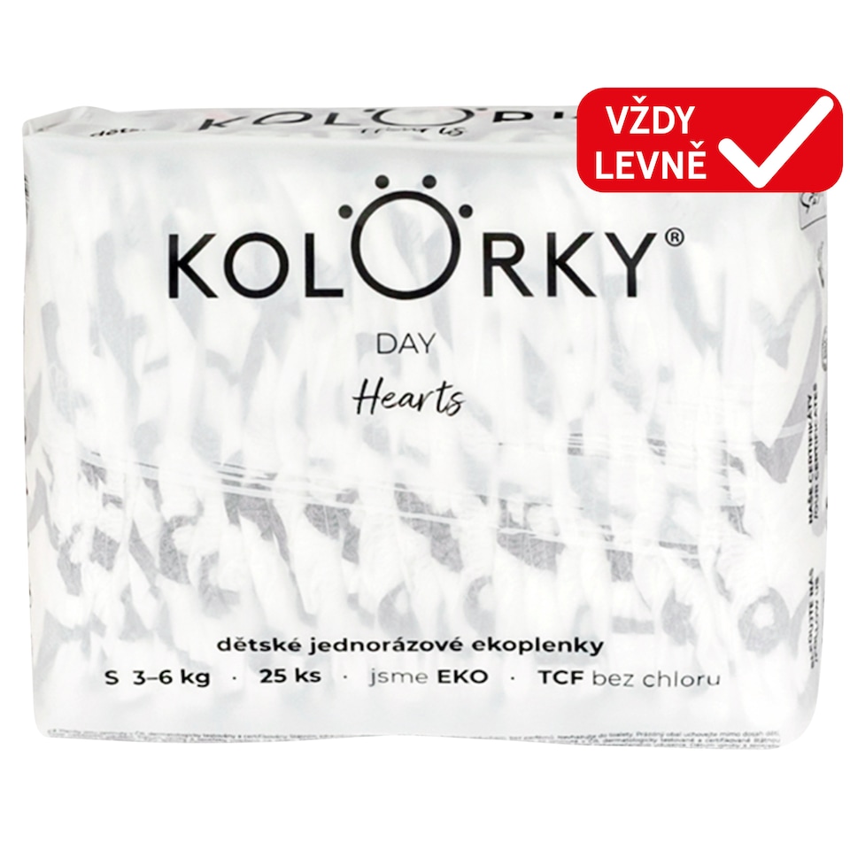 Obrázek 1 pro produkt Kolorky Day Hearts dětské jednorázové ekoplenky S 3-6 kg 25 ks
