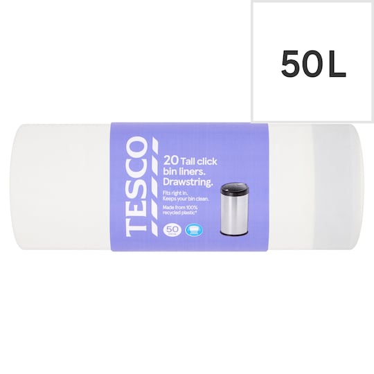 Tesco Tall And Chunky Click Lid Bin Liners 20 Pack 50L Tesco Groceries