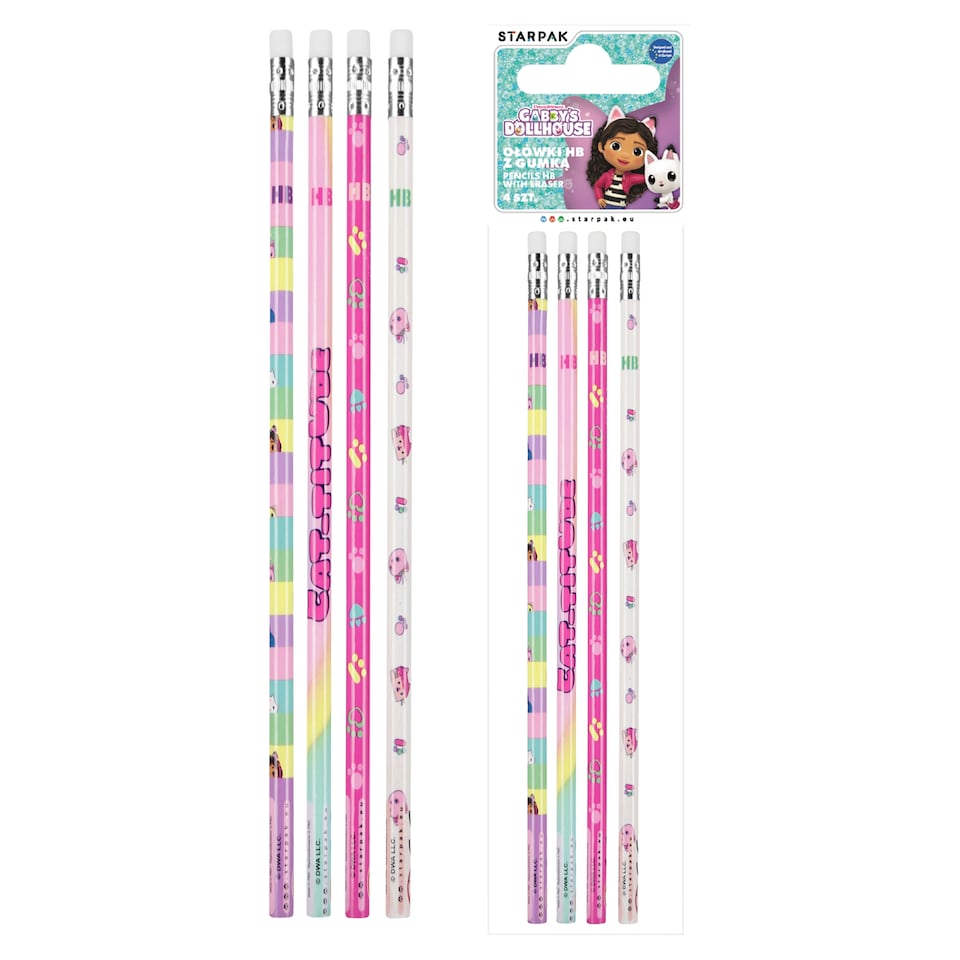 Gabby's Doll House Pencils HB with Eraser 4 pcs