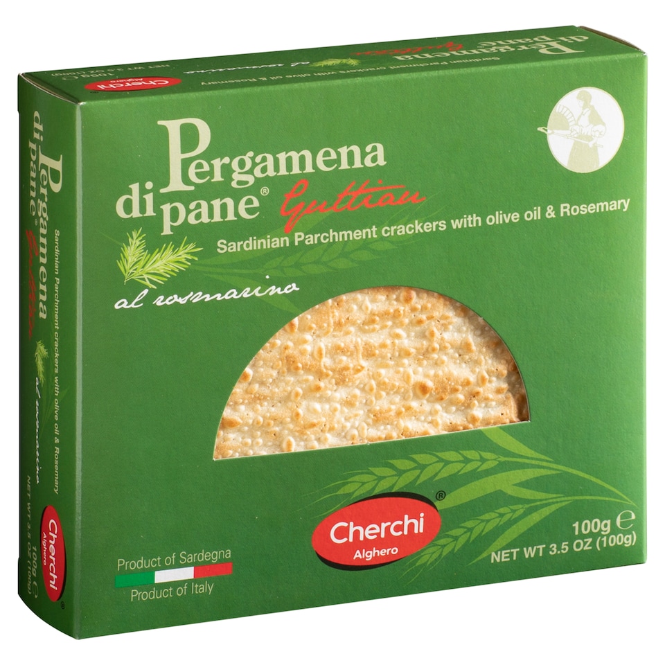 image 1 of Cherchi Alghero Pergamena di Pane Sardine Thin Crackers with Olive Oil and Rosemary 100 g