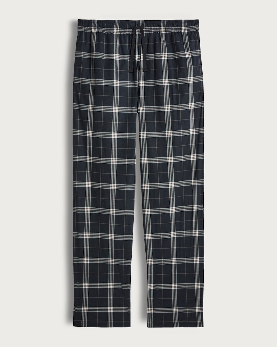 image 1 of F&F Check Print Fleece Pyjama Bottoms in Navy