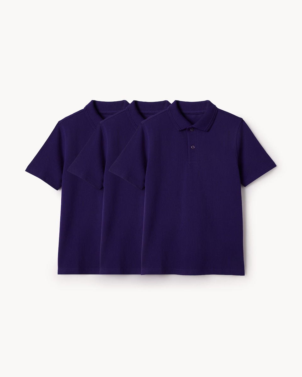 image 1 of F&F School Boys 3-Pack Pure Cotton Regular Fit Polo Shirts in Purple