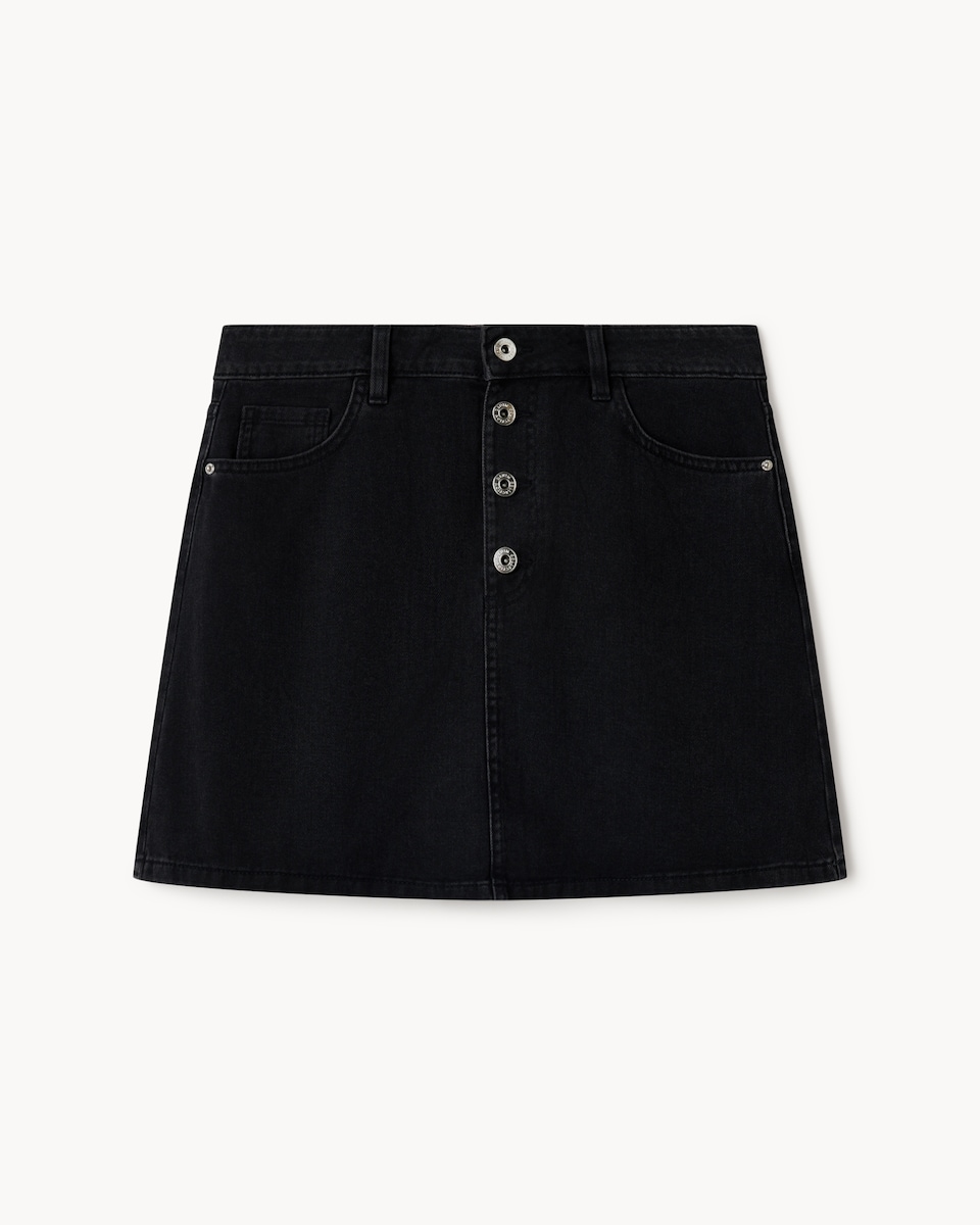 image 1 of F&F Pure Cotton Denim Co-ord Mini Skirt in Black