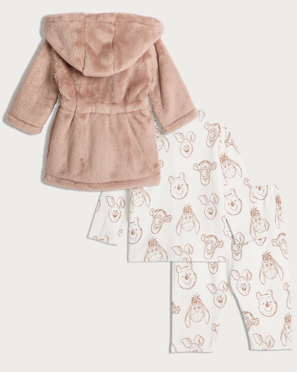 image 1 of Disney Winnie the Pooh Fleece Hooded Dressing Gown in Brown