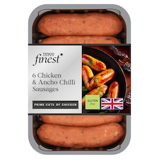 Tesco Finest 6 British Chicken & Ancho Chilli Sausages 360G