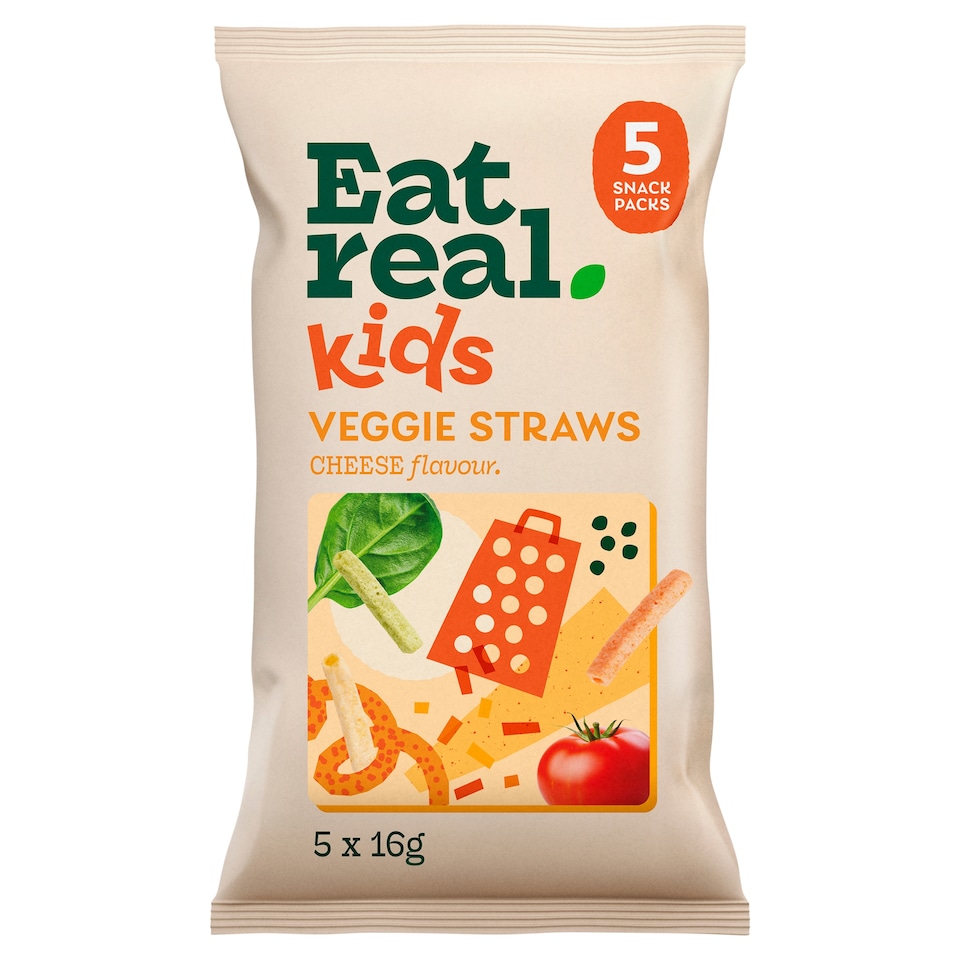 Eat Real Kids Multipack Cheese Flavour Veggie Straws Tomato Kale & Spinach 5 X 16g