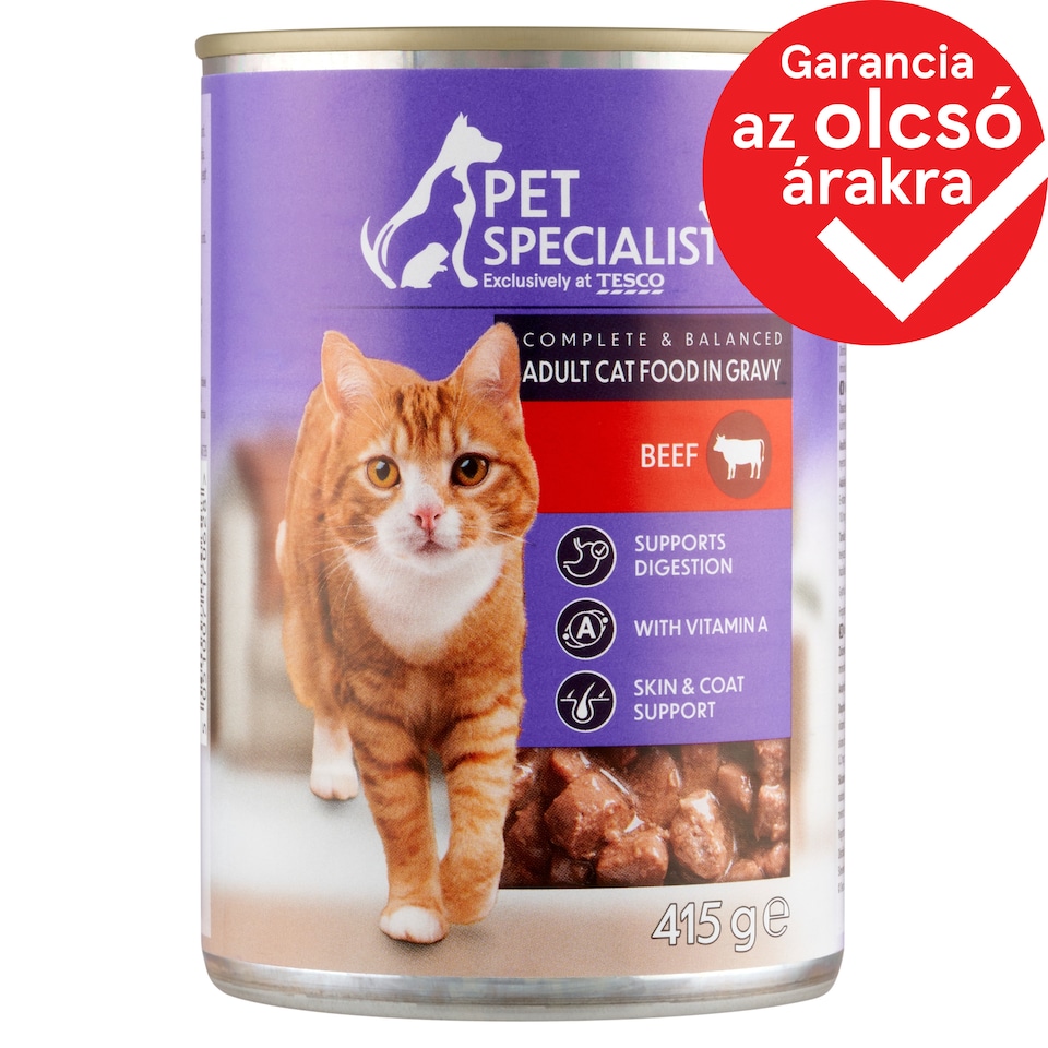 Pet Specialist teljes értékű állateledel felnőtt macskák számára, falatkák marhával szószban 415 g