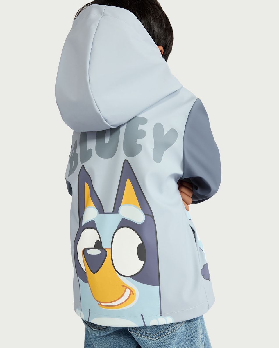 image 1 of Bluey Printed Zip Up Raincoat in Blue