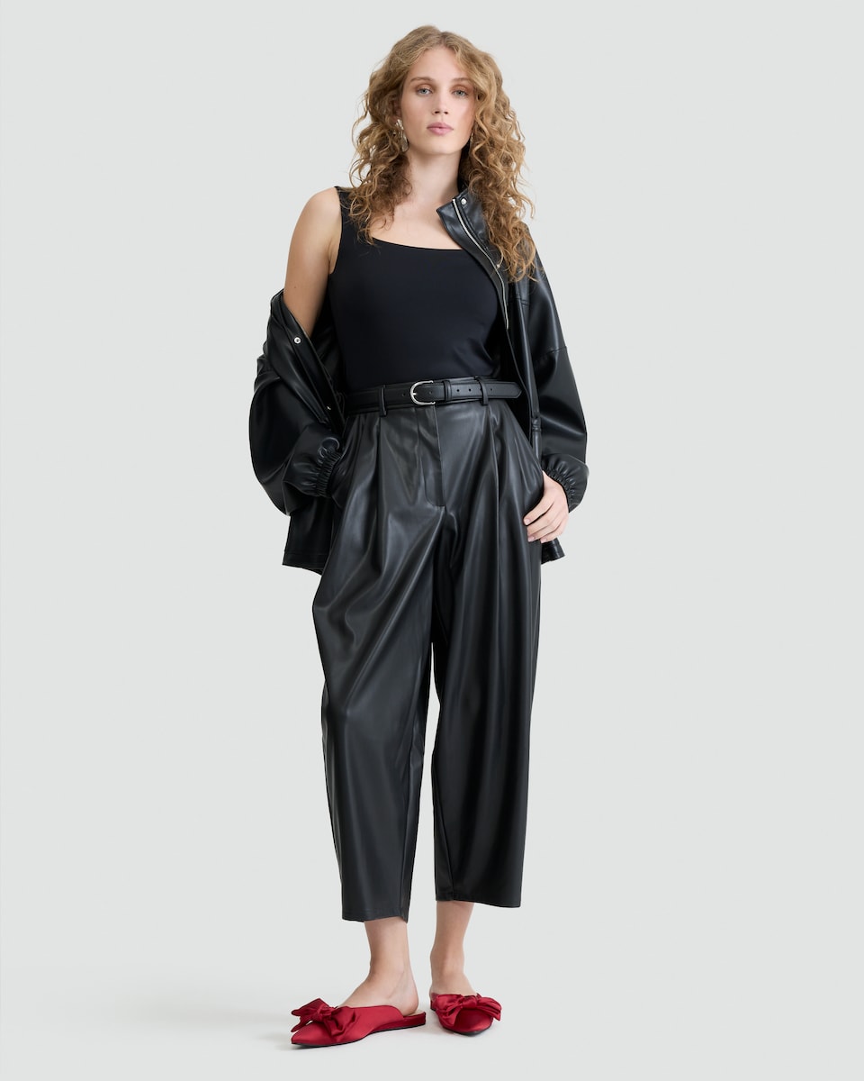 image 1 of F&F Polyamide Square Neck Sleeveless Top in Black