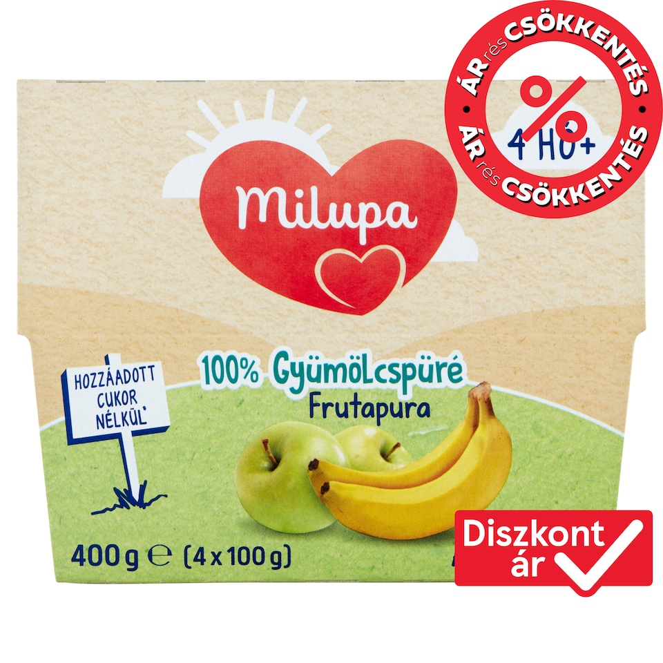 image 1 of Milupa Frutapura Apple-Banana 100% Fruit Puree 4 Months+ 4 x 100 g (400 g)